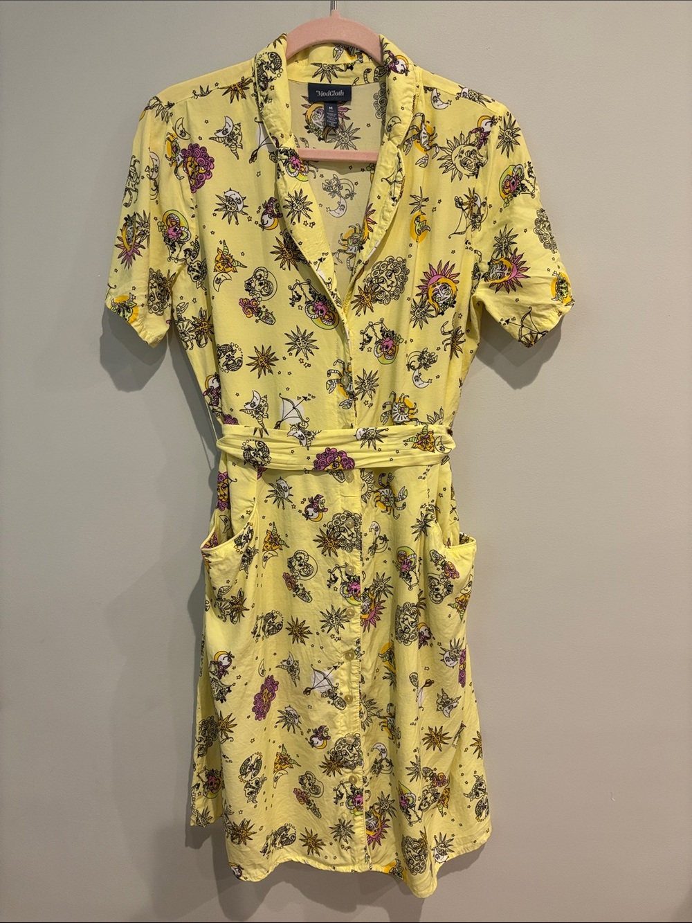 ModCloth Home on the Prairie Celestial Astrology Shirt Dress Yellow M